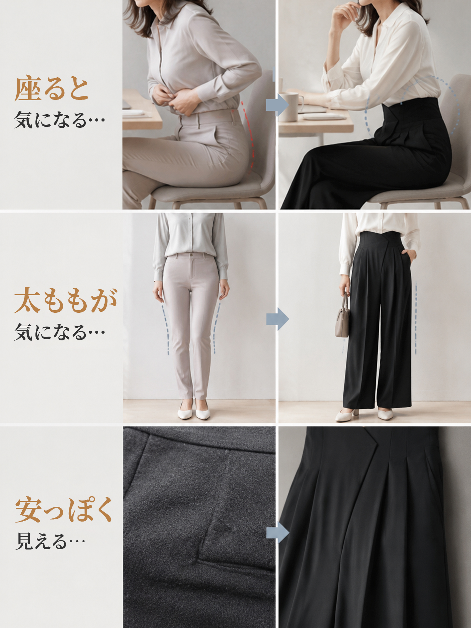 【デザインウエスト ハイウエストワイドパンツ】