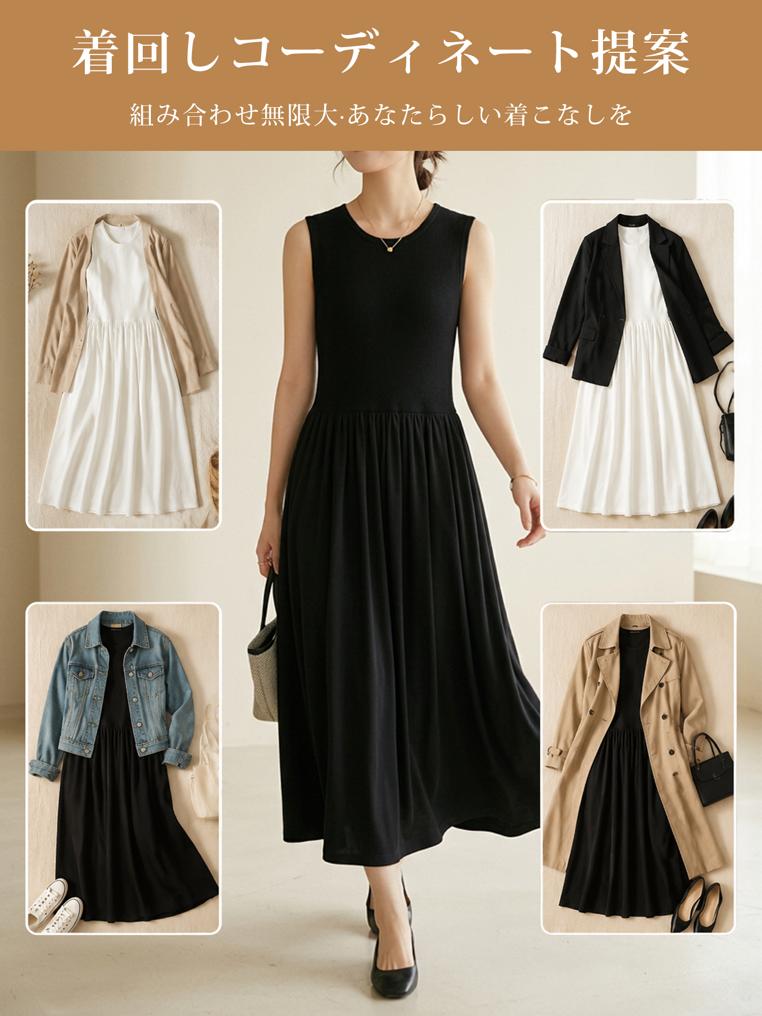 【ノースリーブ ロングスカート】シンプル 高見え すっきりシルエット もたつかない