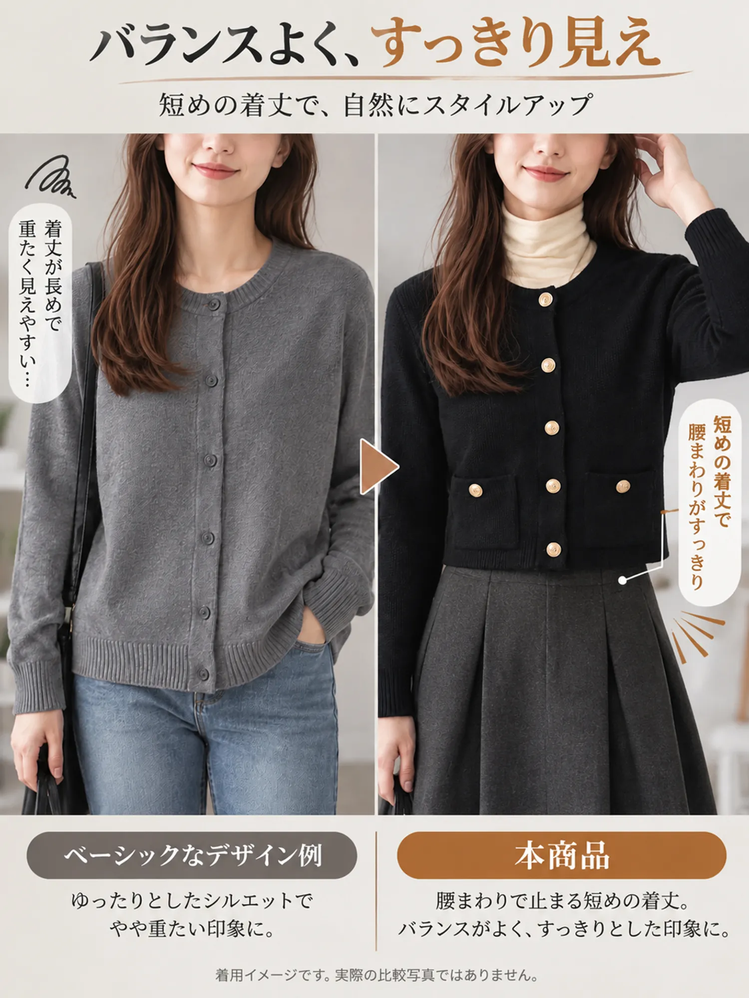 SOSOVE‐おしゃれな ゴールドボタン飾り付き ニットアウター／ニットジャケット
