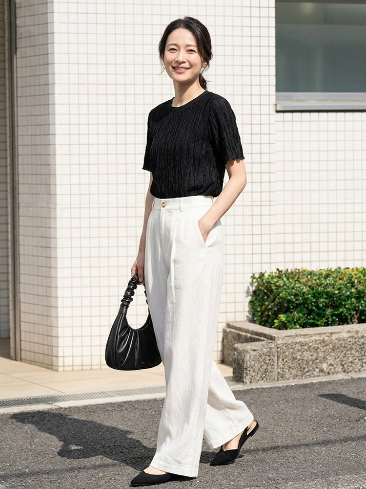 【半袖テクスチャーTシャツ】インスタ映えする上品な半袖T、柔らか肌触りで夏の万能アイテム