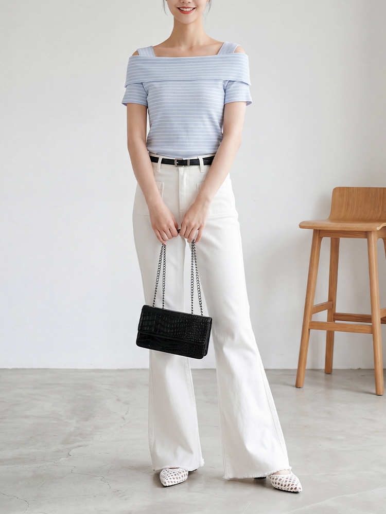 sosove-双兜磨白牛仔微辣长裤