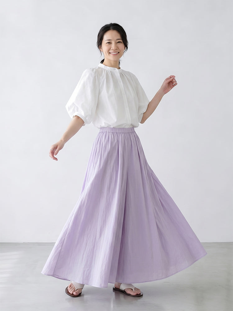 【リラックススカートパンツ】夏向け薄手・Aライン・ハイウエストで脚長効果、デイリーに大活躍