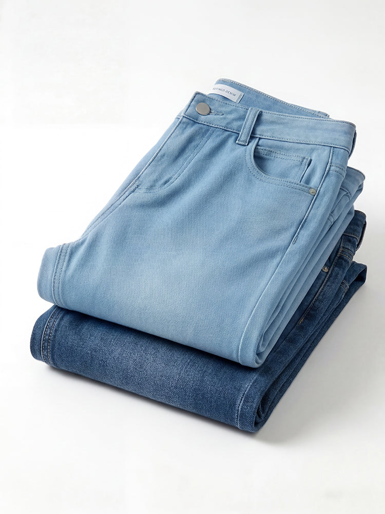 【ドレープハイウエスト微フレアジーンズ】柔らか素材・シワ知らず・脚に貼りつかない・脚長補正・万能シーン対応