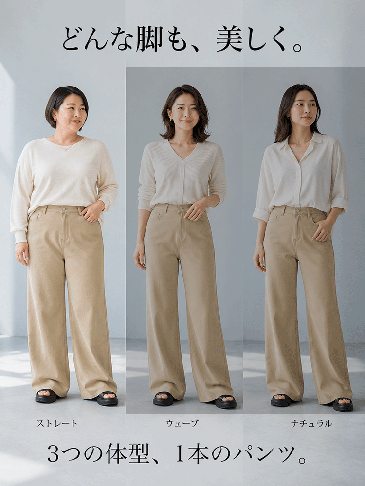 【ひんやりドレープパンツ】履くだけでスッキリ細見え。大人のゆとりと上品さを叶えます。