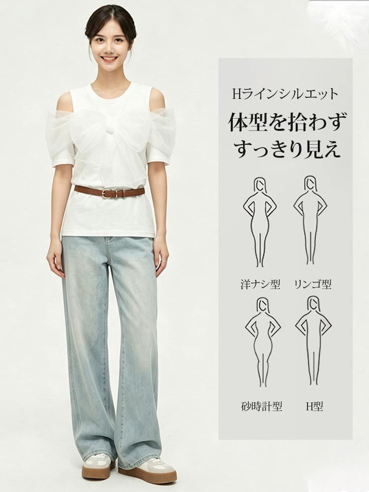 【エレガントなシースルーデザイン】リボンディテールがあしらわれた半袖トップス。通勤や外出に最適です。