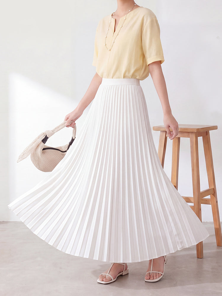 【 タイム限定 さらに20%OFF】ゆったりドレープ ロングプリーツスカート｜下半身体型カバーに最適 脚をスッキリ見せ ハイウエストでスタイルアップ