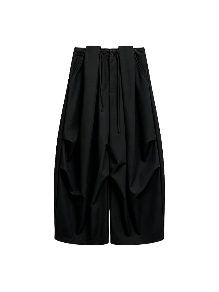 【カーゴパンツ】ゆったりドローストリング・ウォッシュ加工、バルーンシルエット。体型をカバーし、ウエストベルト調節でさまざまな体型・身長に対応。