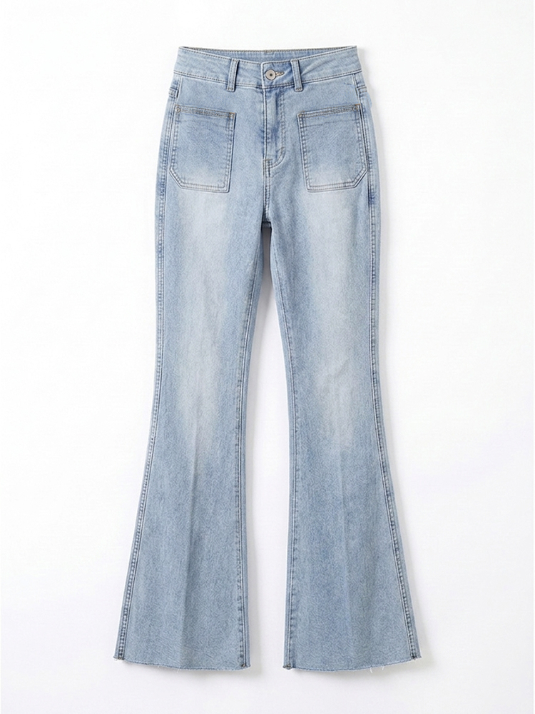 sosove-双兜磨白牛仔微辣长裤