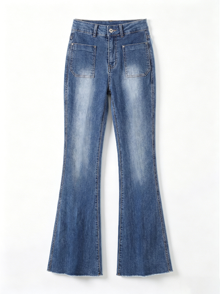 sosove-双兜磨白牛仔微辣长裤