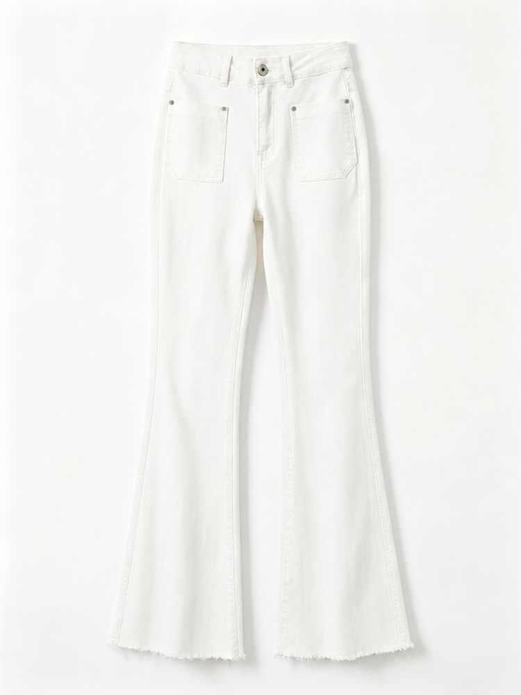 sosove-双兜磨白牛仔微辣长裤