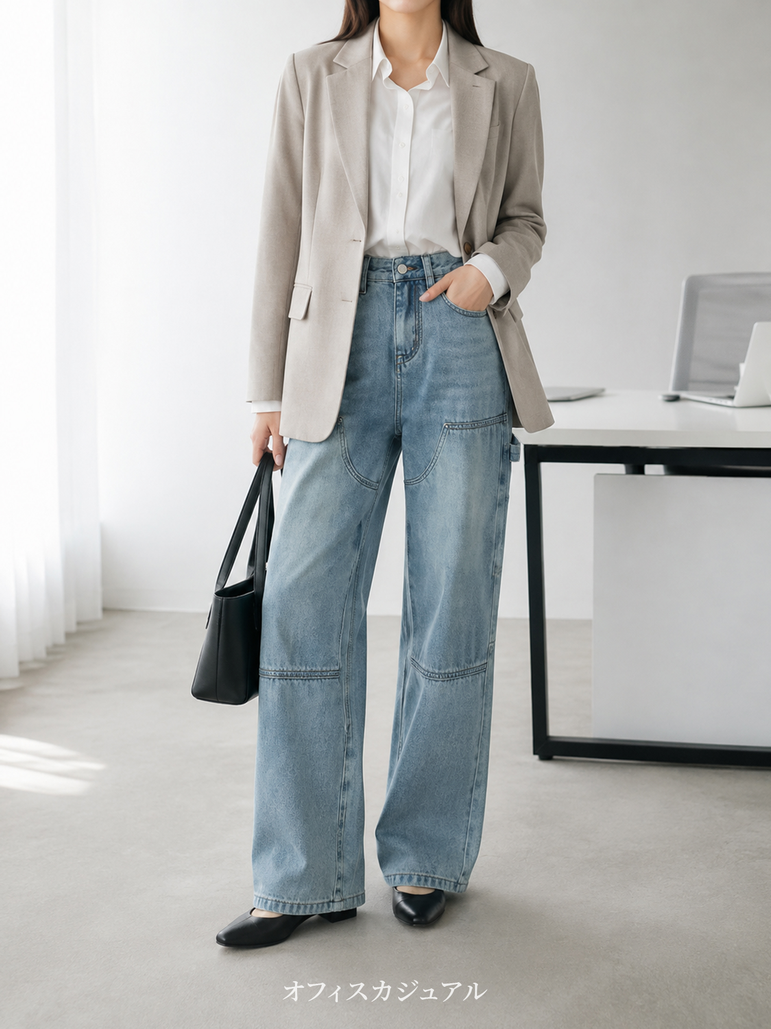 【アメリカンヴィンテージ風ウォッシュ加工 ワークデニムストレートパンツ】