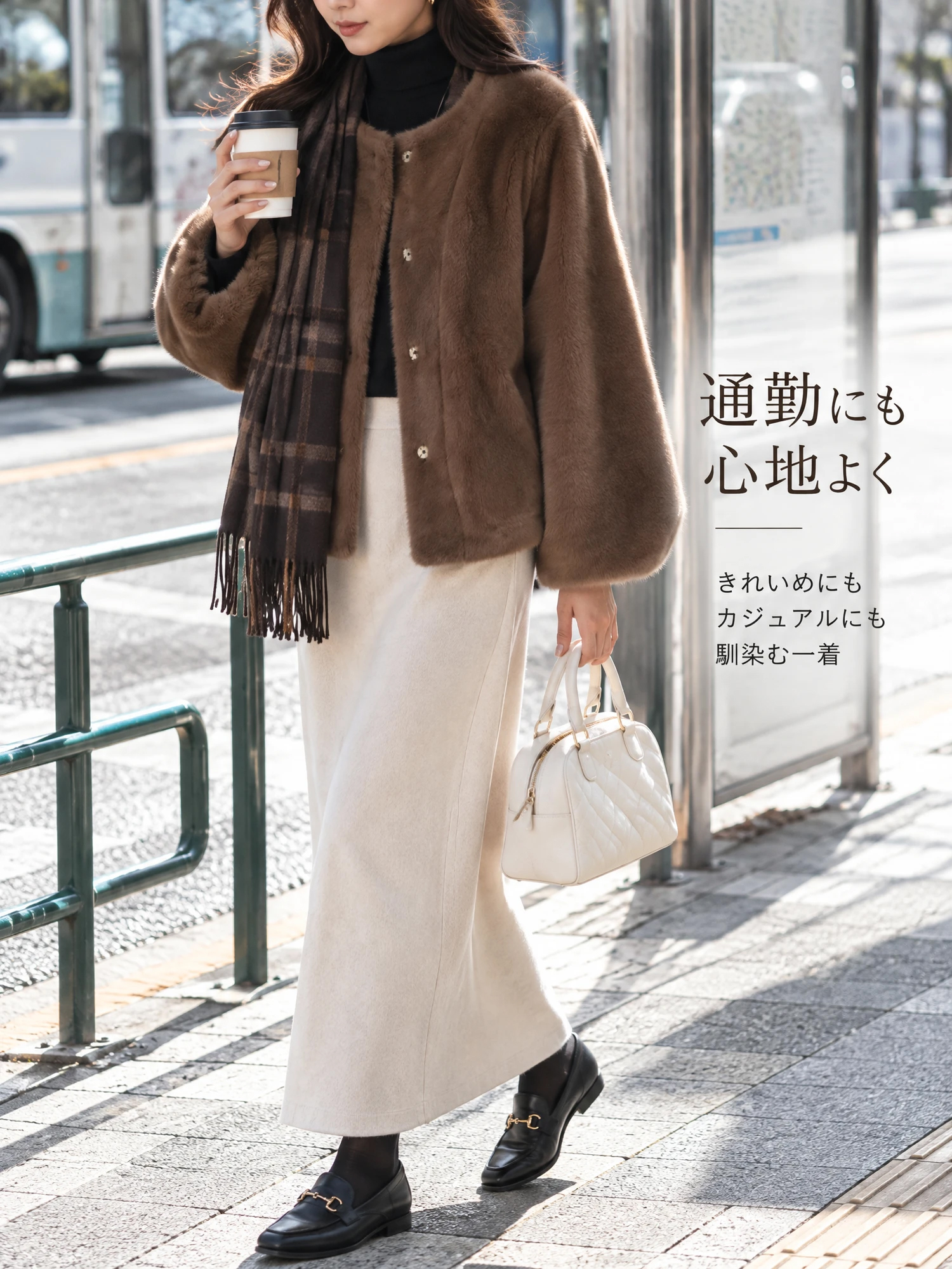 【エコファーショートコート · ふんわり暖かく、華やかに引き立つ一着】