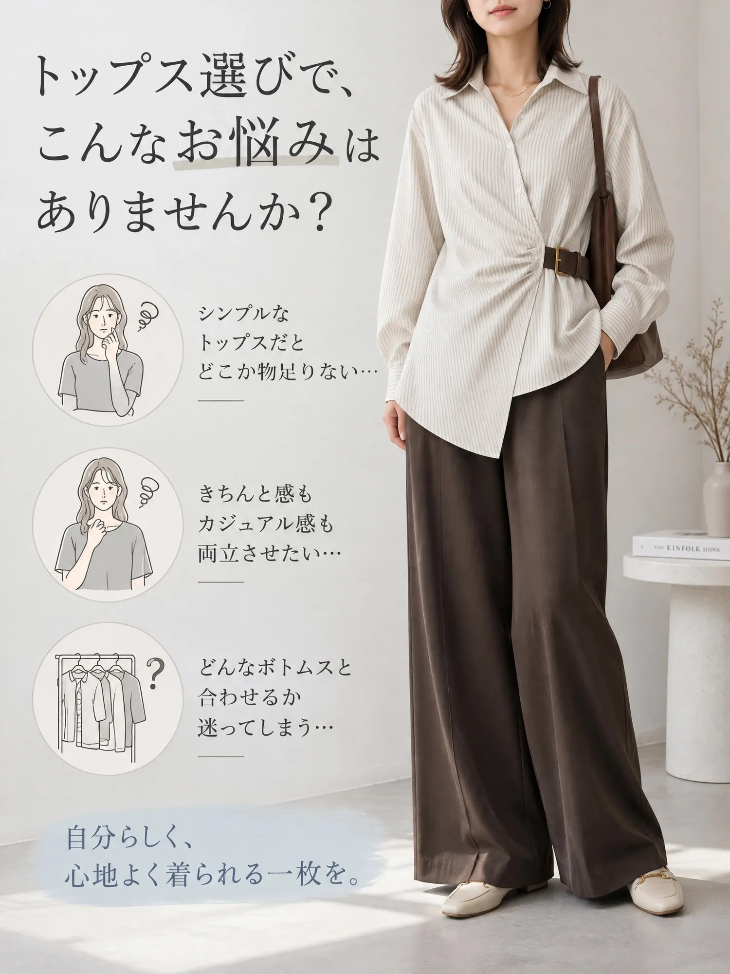 SOSOVE-アシンメトリー ウエストリボン 絞りデザイン ストライプシャツ／ブラウス