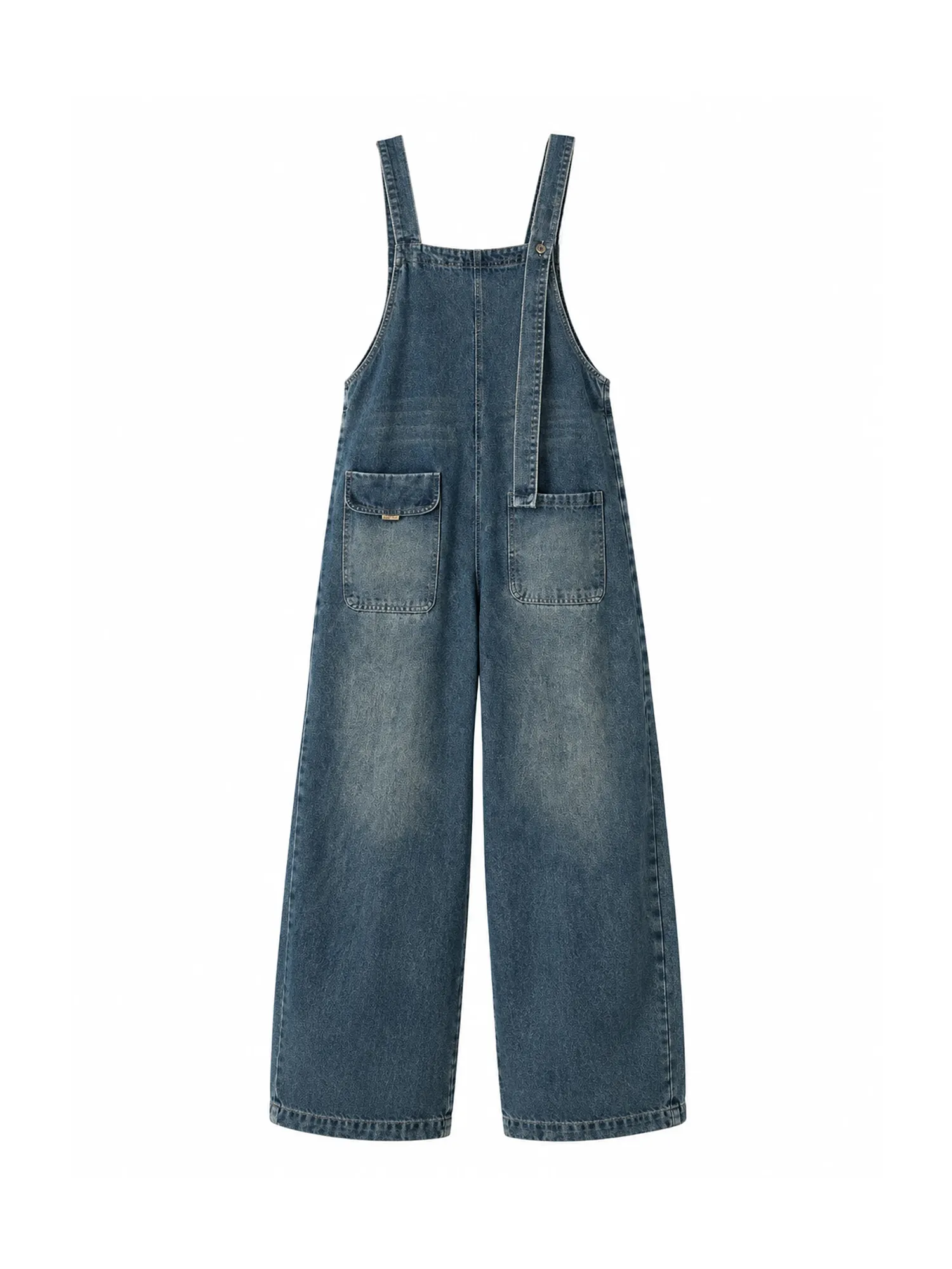 【レディース デニムサロペット アシンメトリーショルダー ワイドパンツ ポケット付き 】