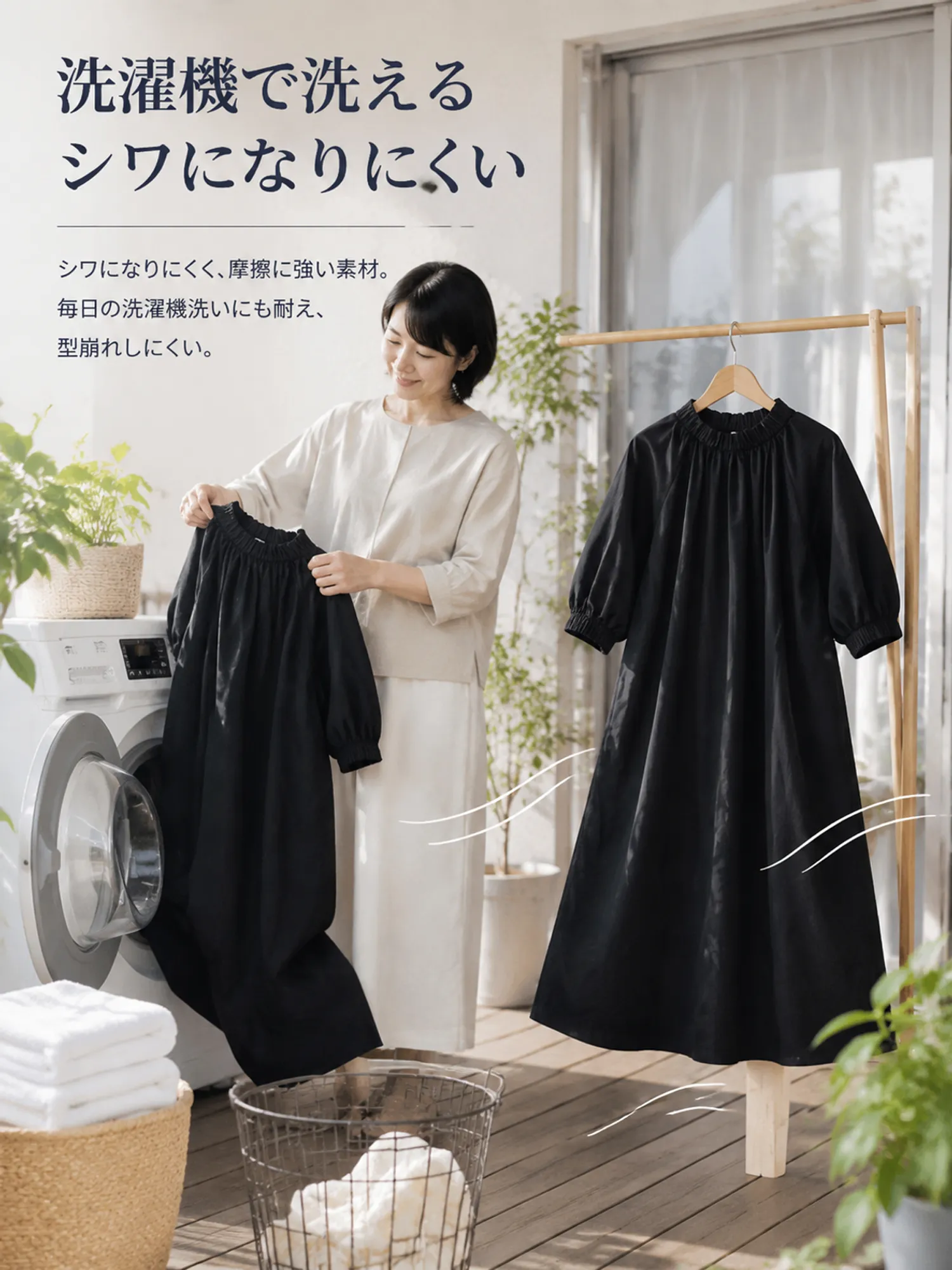 【SOSOVE】無地スタンドカラー 上品Aラインミモレ丈ワンピース