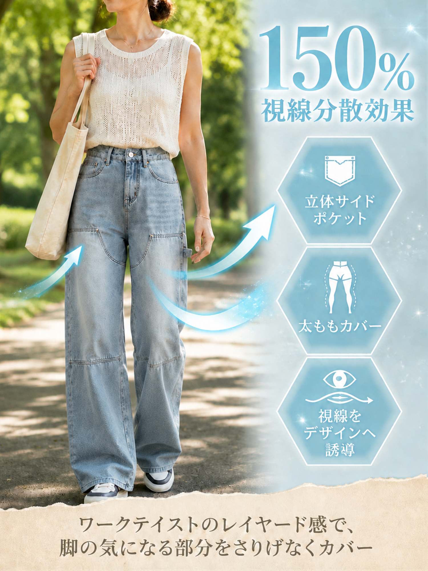 【アメリカンヴィンテージ風ウォッシュ加工 ワークデニムストレートパンツ】