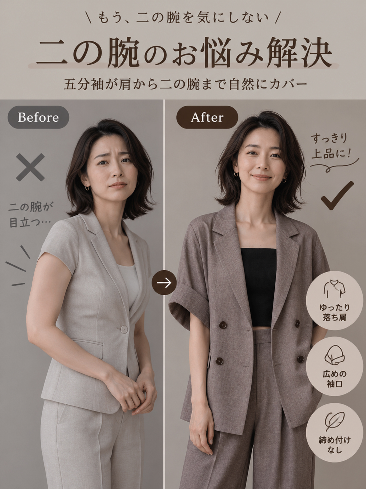 【リネン風 着回しゆったり五分袖リラックススーツセットアップ】
