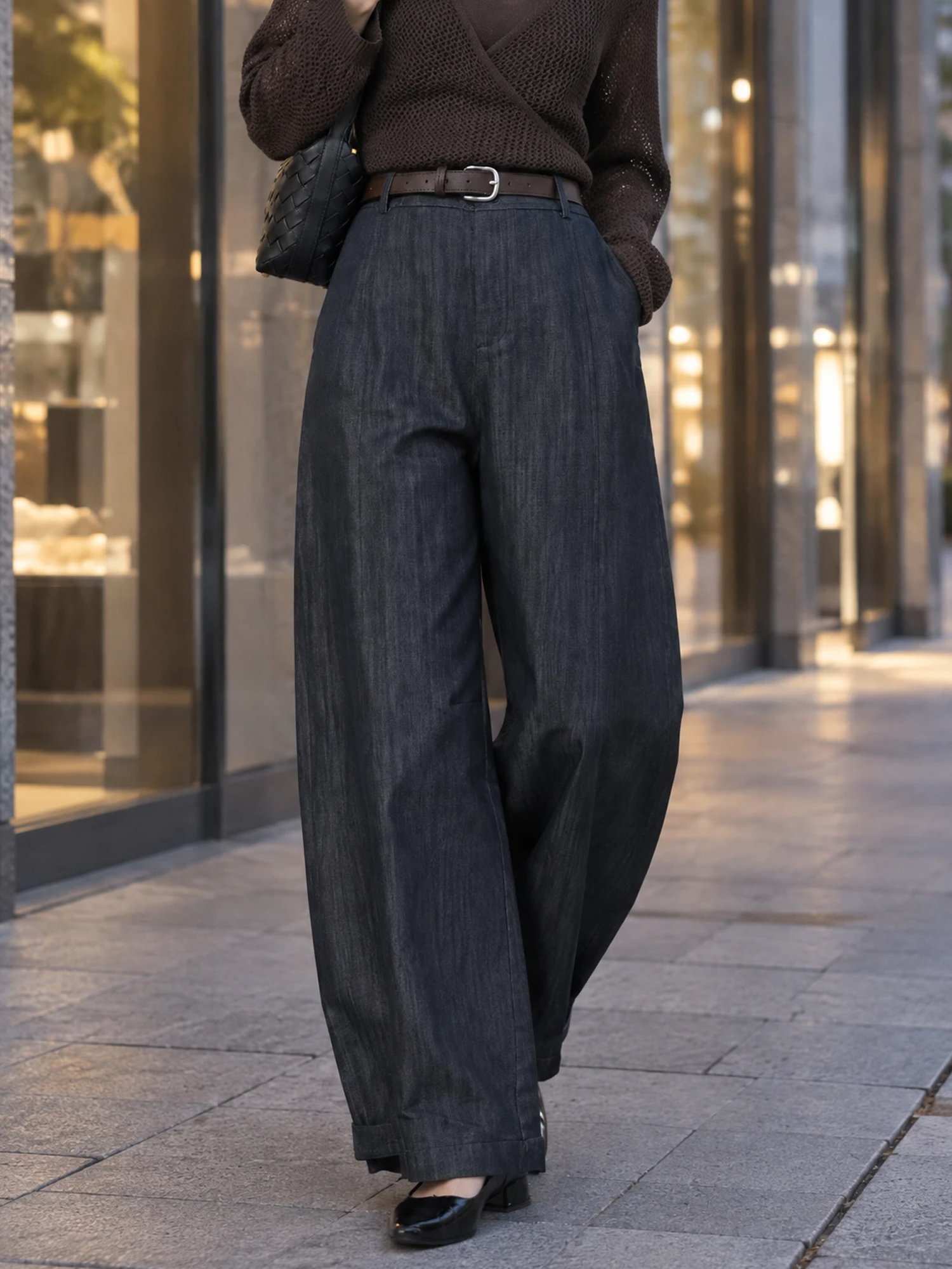 【裾調節可能 ウォッシュ感ストレートパンツ】