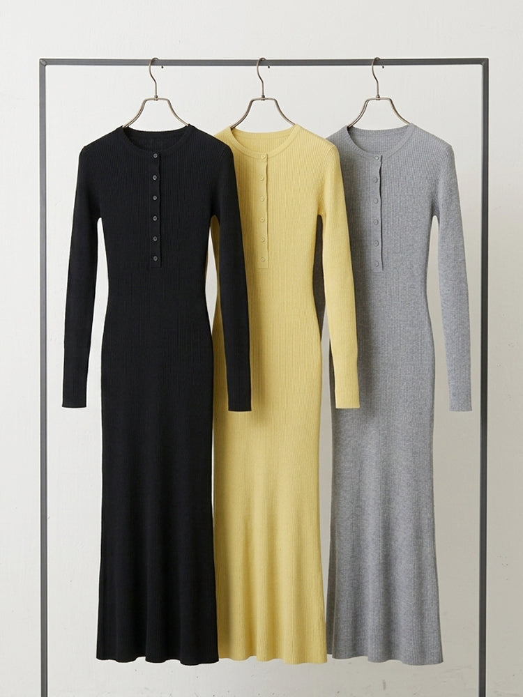 【 タイム限定 さらに30%OFF】【長袖ニットタイトロングワンピース】着痩せして綺麗なシルエットに