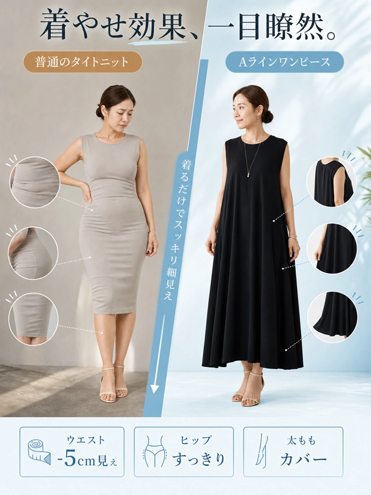 ゆったり大きく広がるワンピース