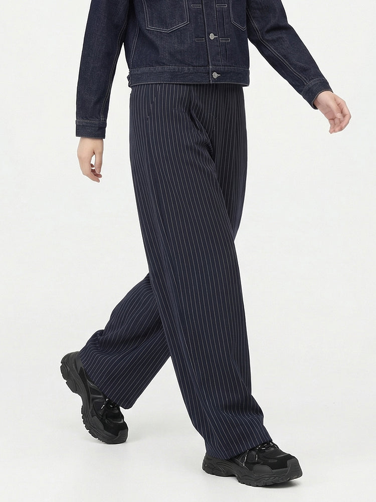 【ボーダーサルエルパンツ】ヒップ・脚回りをすっきりカバー 軽やかなシルエットに