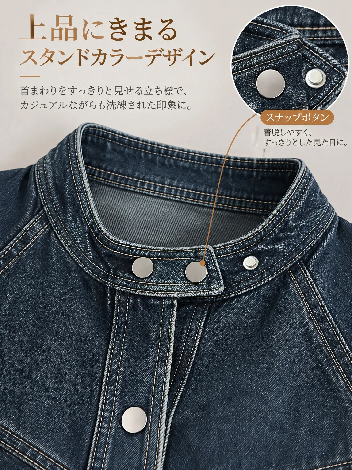 SOSOVE‐アメカジ ヴィンテージ スタンドカラー ワークデザイン ドローストリング付き デニムジャケット