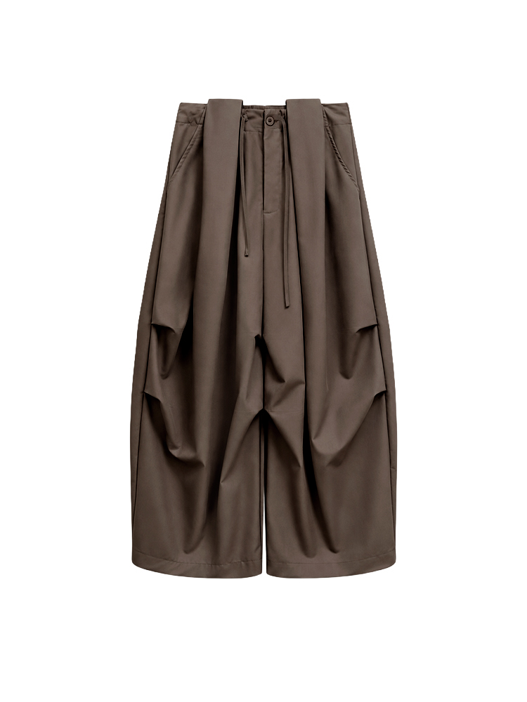 【カーゴパンツ】ゆったりドローストリング・ウォッシュ加工、バルーンシルエット。体型をカバーし、ウエストベルト調節でさまざまな体型・身長に対応。