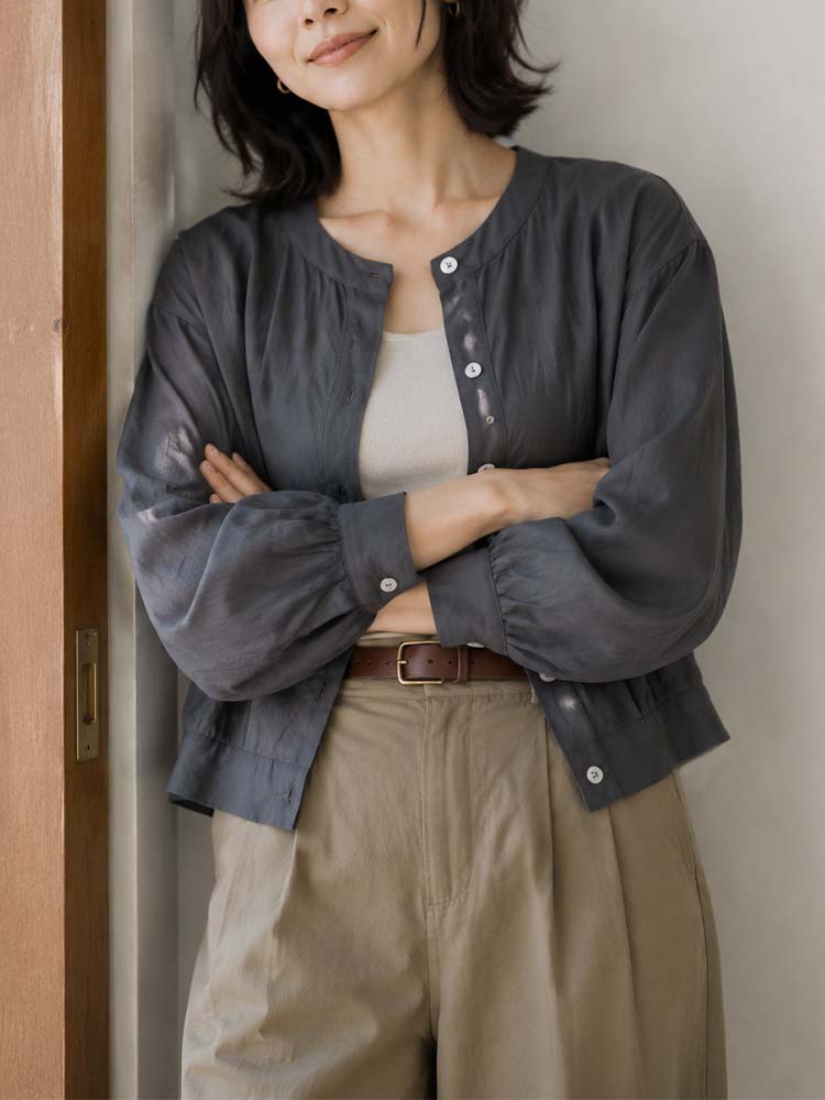sosove-棉麻防晒短衬衫