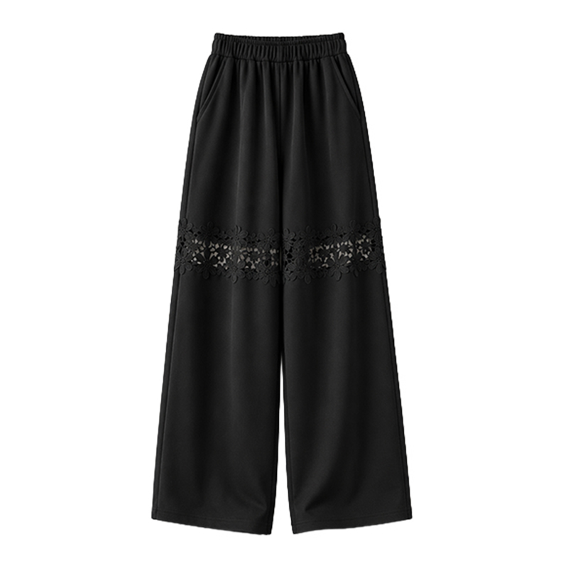 【シンプル上品 レース切り替えワイドパンツセット】