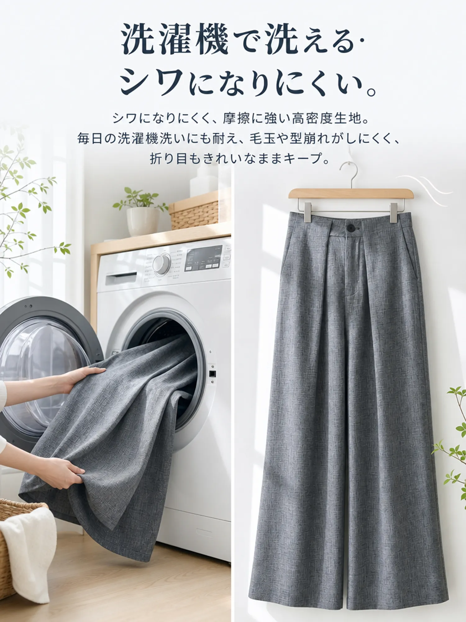 【落ち感きれいめ通勤スラックス】立体ツータックウエスト×ベルト付きデザインで、窮屈感を抑えてすっきり見え