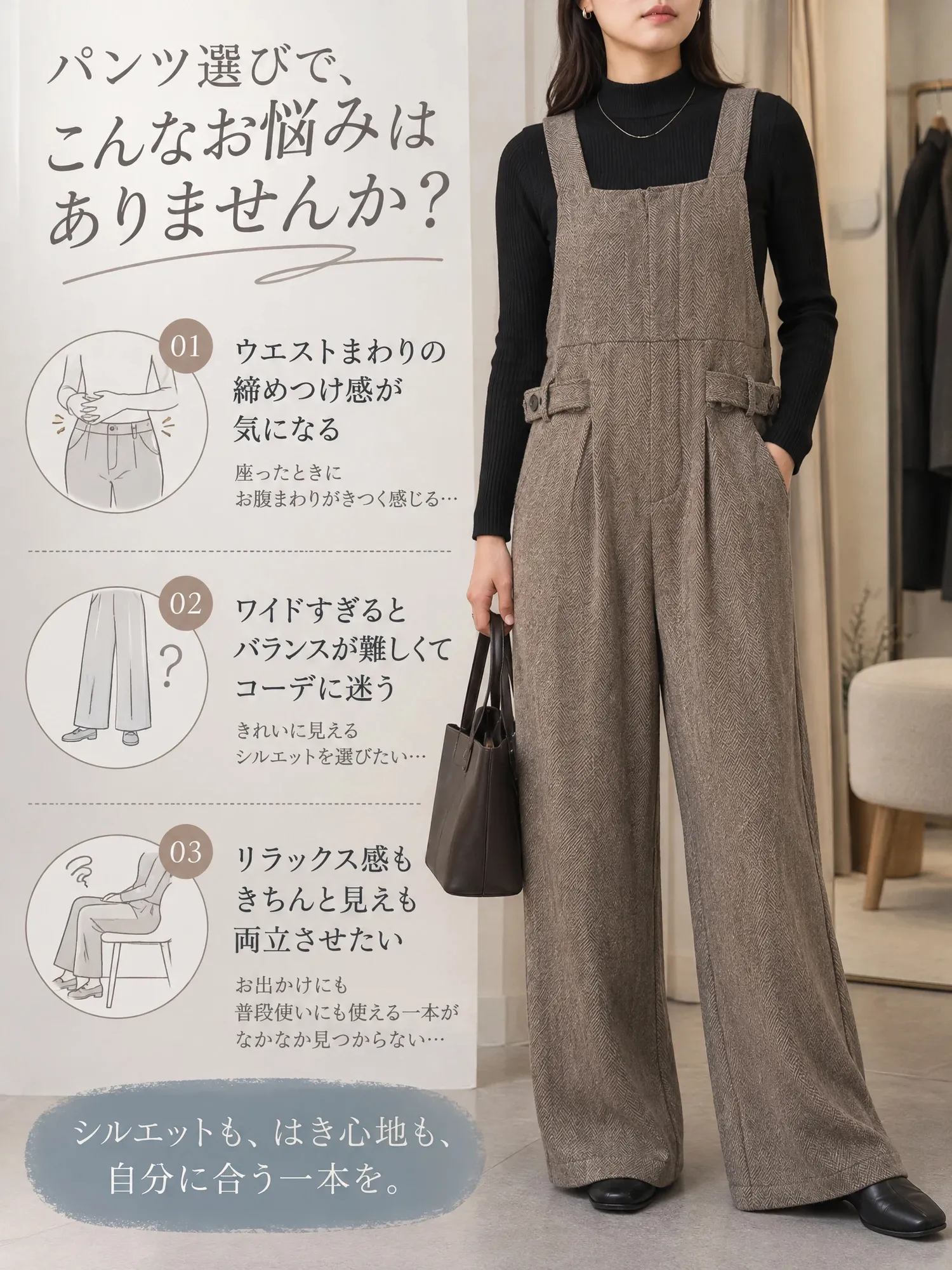 【ウール調通勤キレイめサロペット】