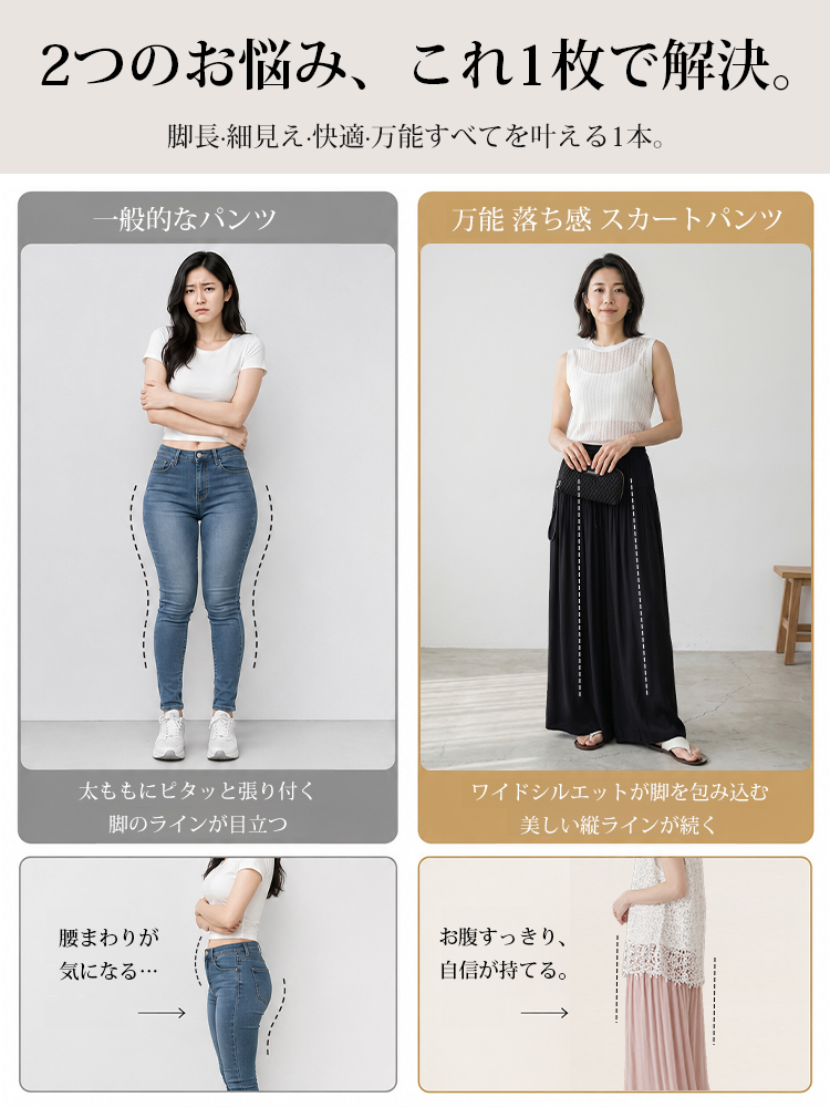 【ひんやり風通し体感】万能ドレープキュロット  真夏の両脚の間に、肌に貼りつかない風の通る独立空間を生み出します。-sosove