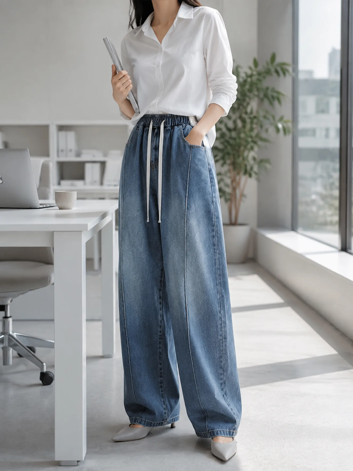 【黄金比バランス設計】腰まわりをカバーするハイウエストデニムパンツ