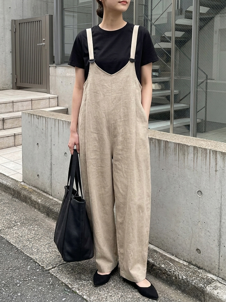 【リラックスカジュアルサスペンダーパンツ】ドレープ感抜群、シワになりにくく通気性、ゆったりとしたランプシルエットのサスペンダーパンツ