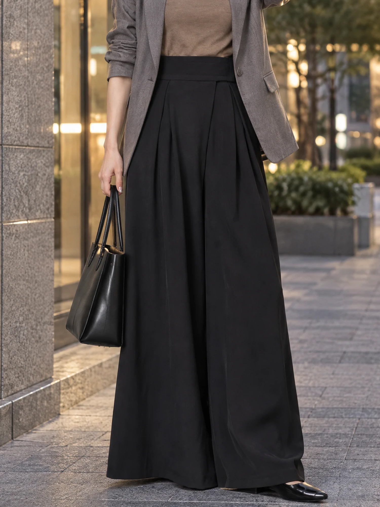 【アシメウエスト・ベルクロ仕様 ハイウエストワイドスラックス】