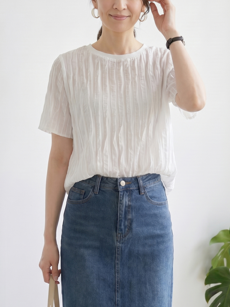 【半袖テクスチャーTシャツ】インスタ映えする上品な半袖T、柔らか肌触りで夏の万能アイテム