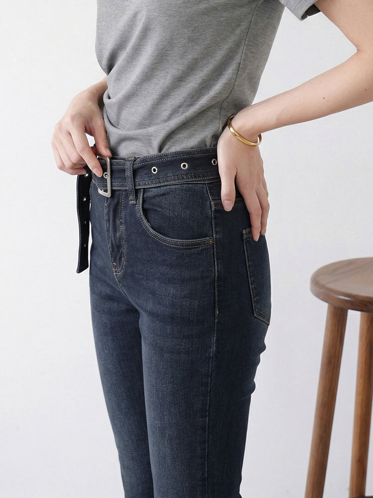 【ハイウエスト 微ラッパデニムパンツ】 ヒップアップ 脚長効果 スタイルアップ