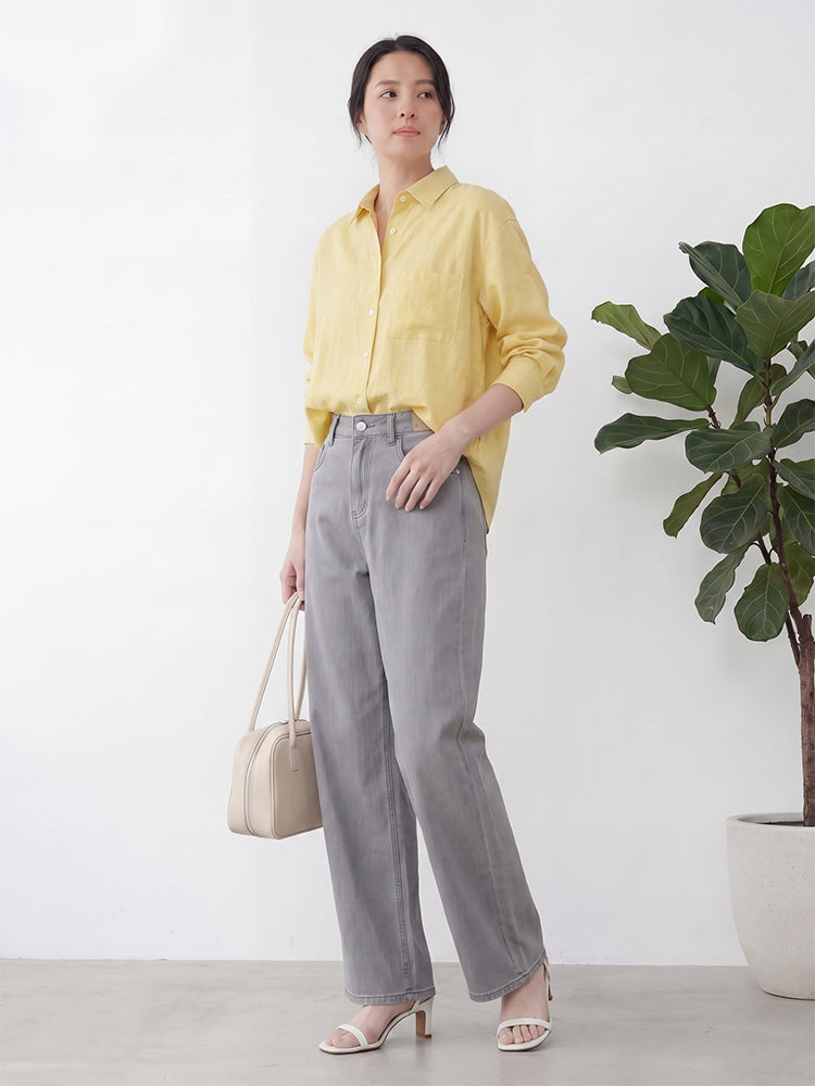 【夏用薄手アイスシルクワイドパンツ】ハイウエストストレート、軽やかでドレープ感抜群。デイリー＆通勤に必須