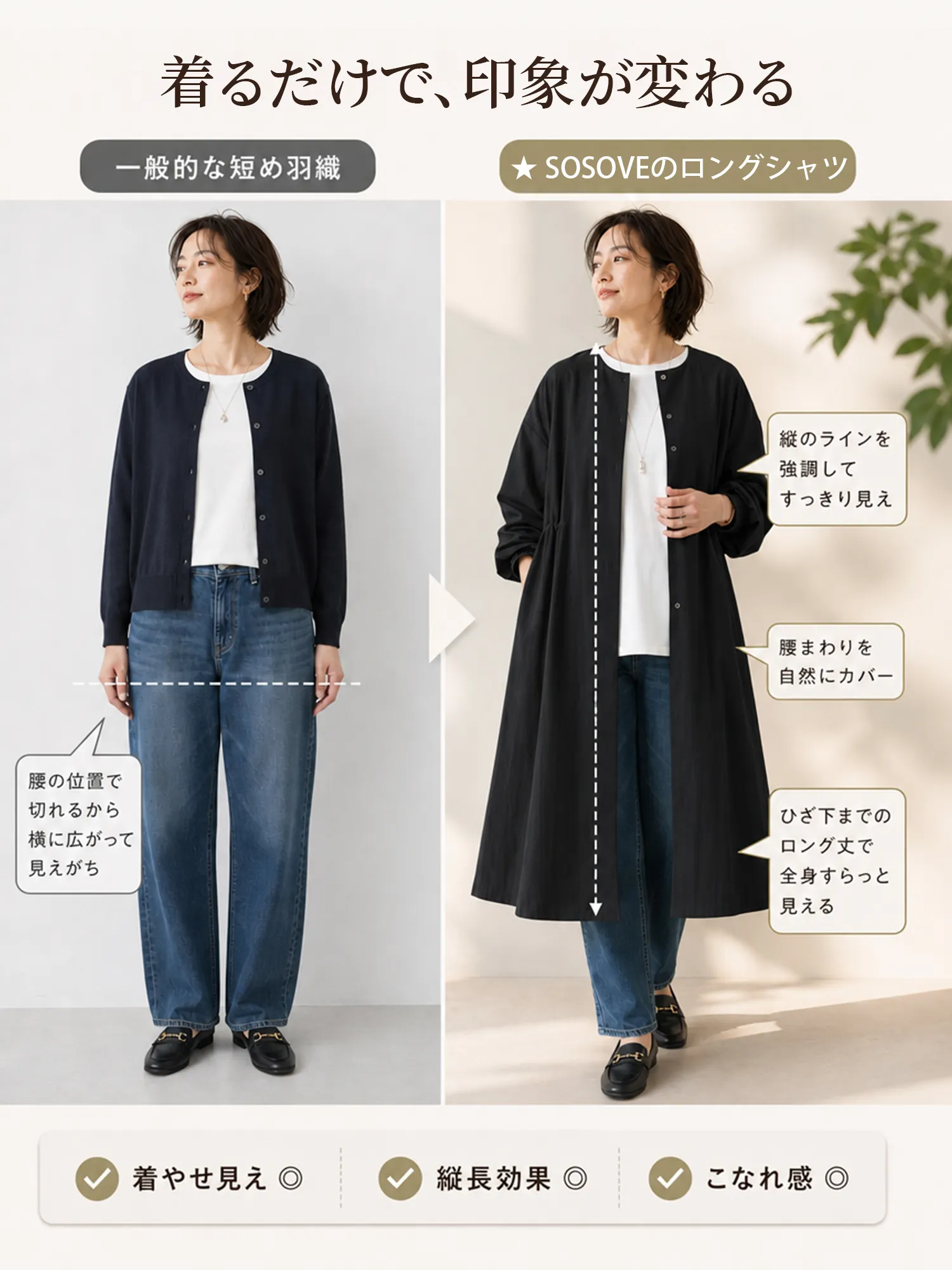 【軽量・体型カバー】ウエストギャザー ノーカラーロングコート