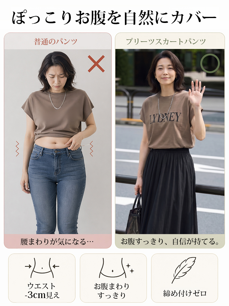 【細見えの神パンツ】天然素材の優しいフィット感、プリーツキュロット-sosove