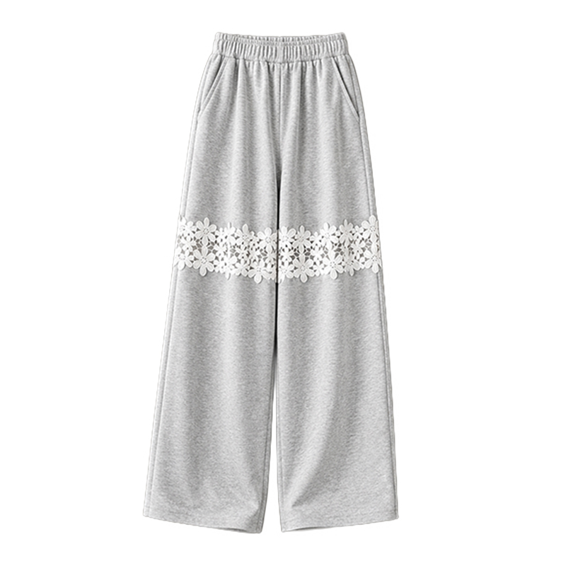 【シンプル上品 レース切り替えワイドパンツセット】
