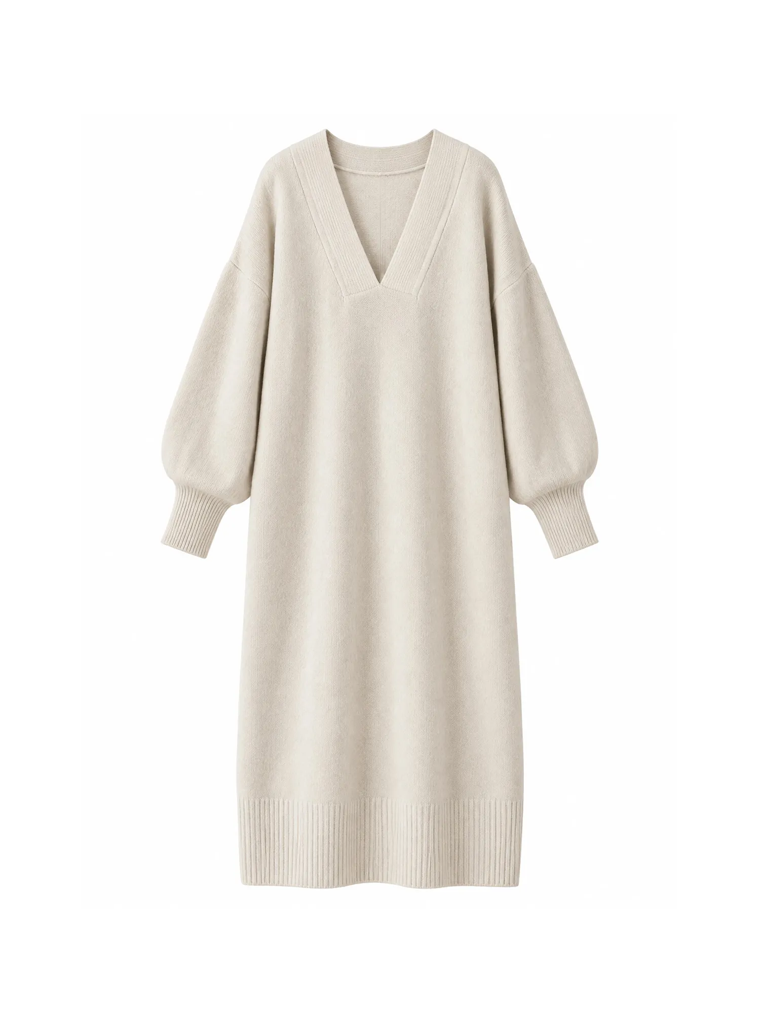 【レディース Vネック 長袖 ロングニットワンピース スリット入り 秋冬】