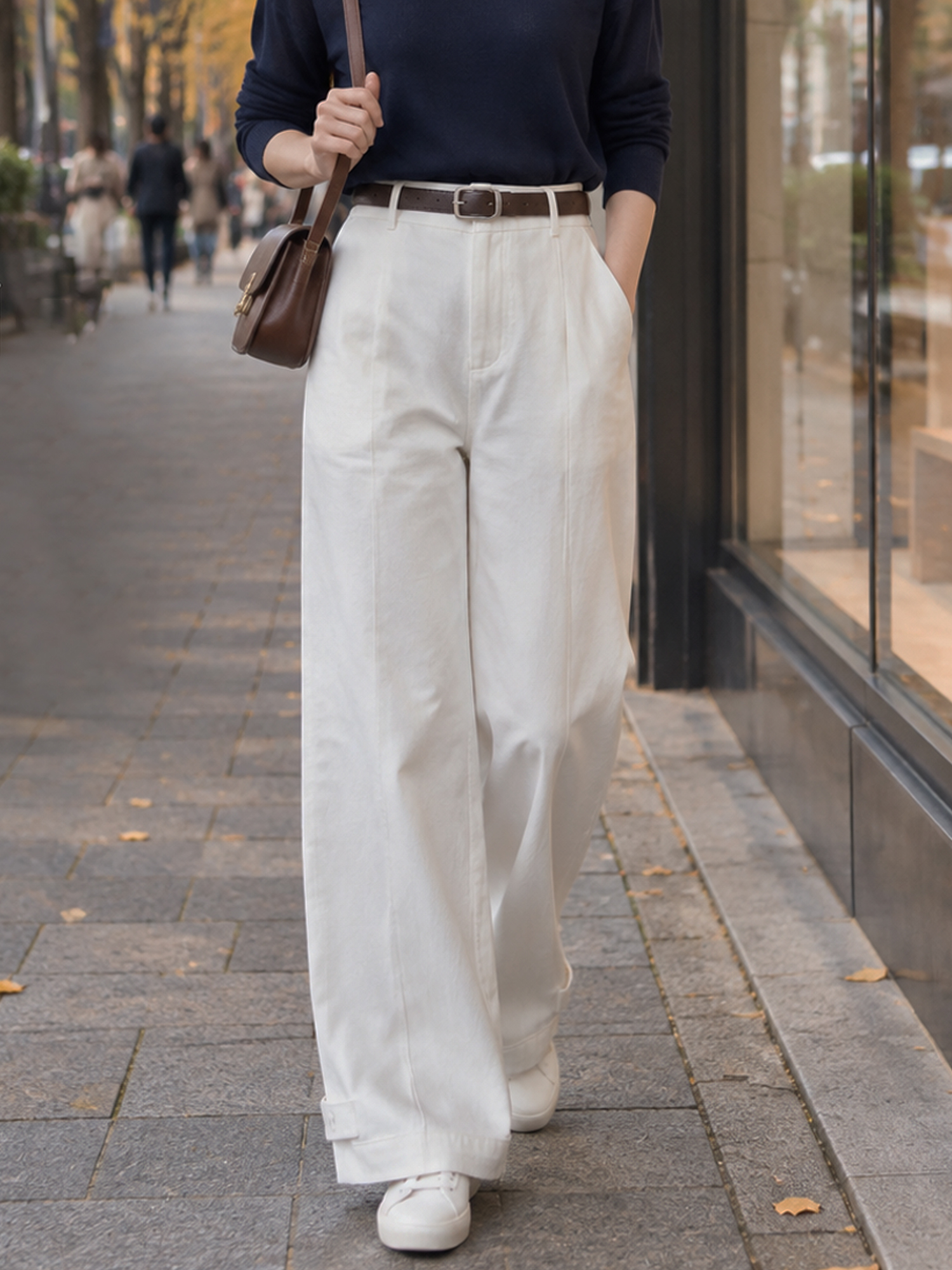 【裾調節可能 ウォッシュ感ストレートパンツ】