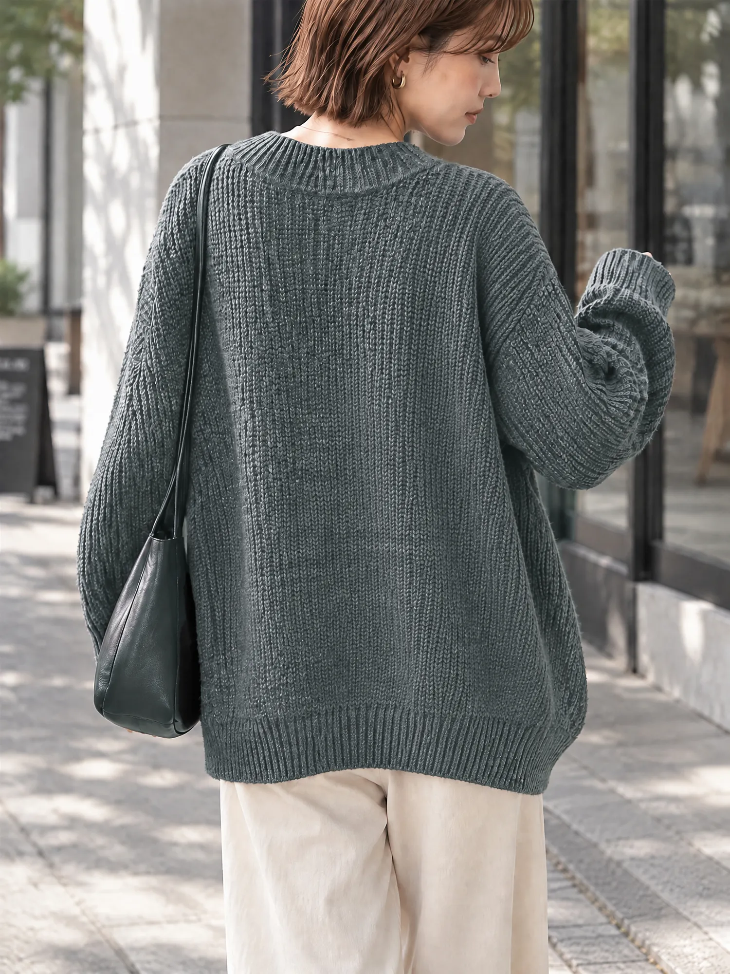 SOSOVE‐デザイン性 不規則デザイン デニム切替 ニットアウター／ニットジャケット