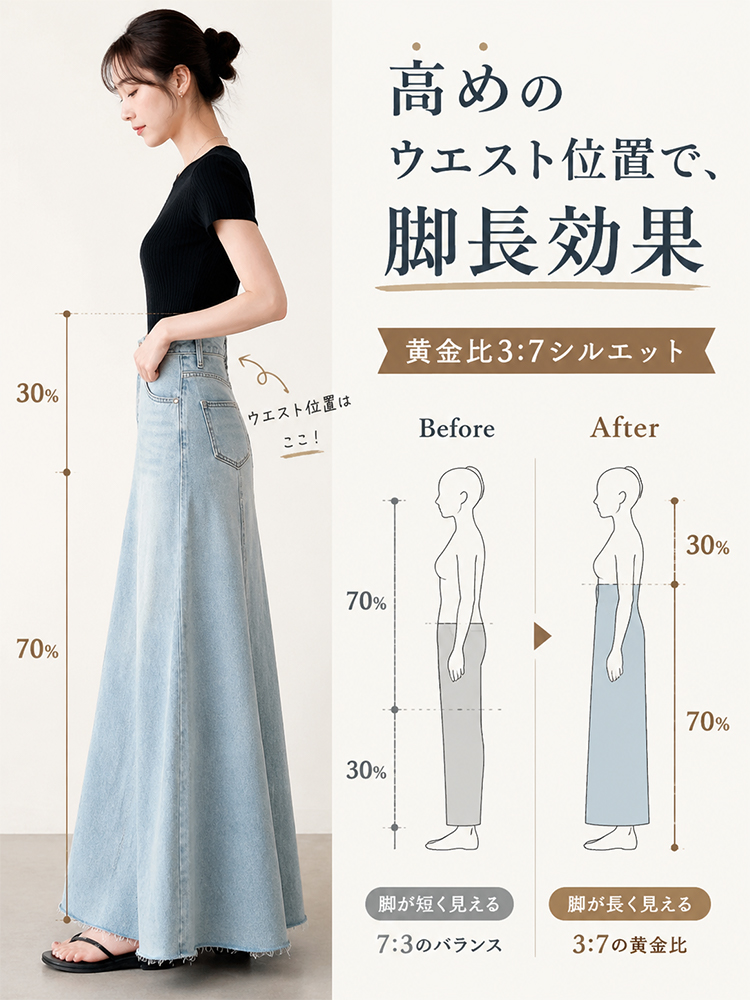 【Aライン デニムロングスカート~~】体型を選ばず、大人女性の究極の「ミニマリズム」を実現。おしゃれ必須アイテム、毛羽立ち裾、ウォッシュ加工