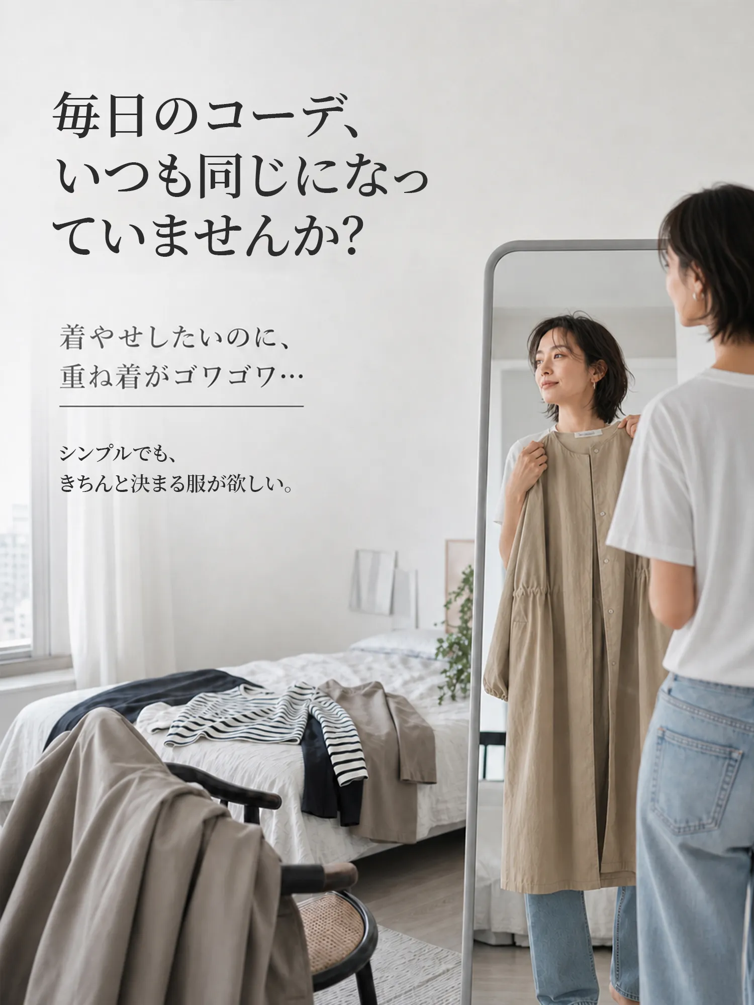 さりげなくこなれたトレンチ風アウター（カジュアル・通勤）