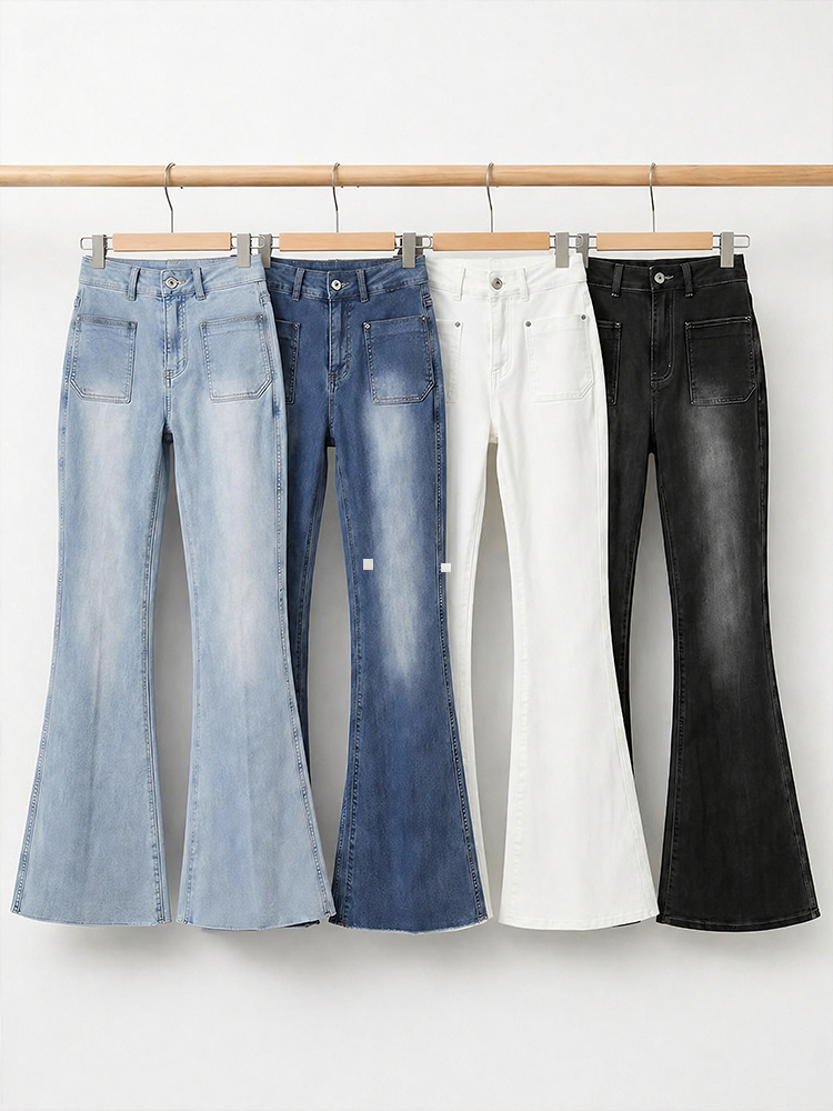 sosove-双兜磨白牛仔微辣长裤