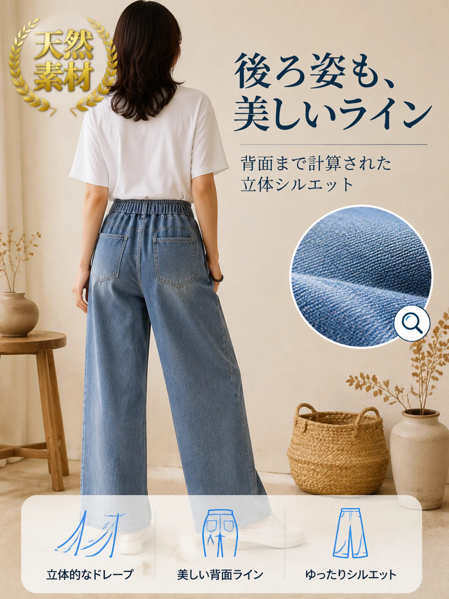 【黄金比バランス設計】腰まわりをカバーするハイウエストデニムパンツ