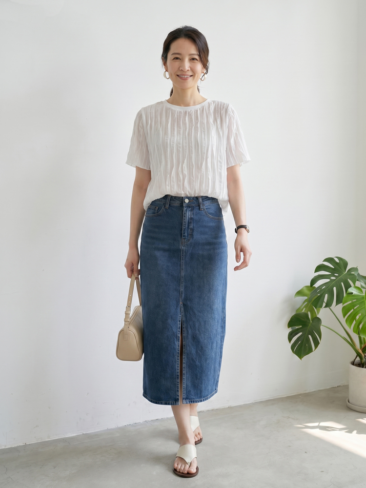 【半袖テクスチャーTシャツ】インスタ映えする上品な半袖T、柔らか肌触りで夏の万能アイテム