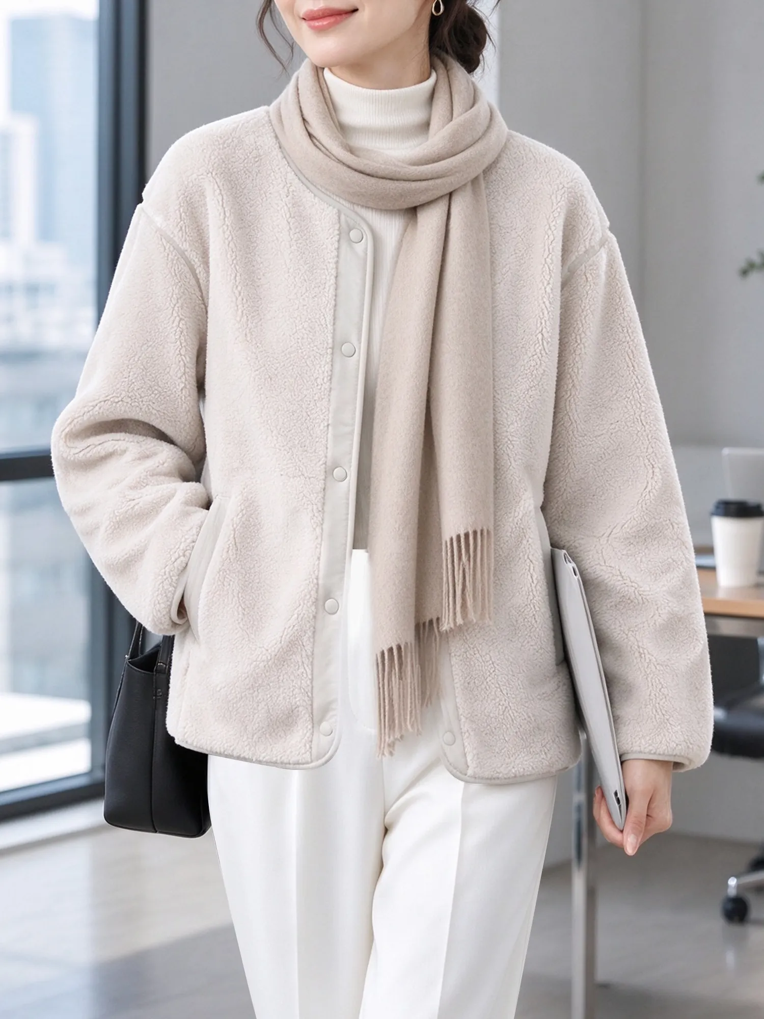 【ふんわりボアフリースの防風・保温クルーネックアウター】